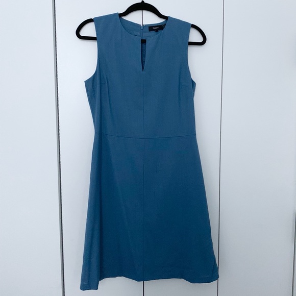 Theory Good Wool Split Front Dress in Lagoon Blue - Picture 2 of 3